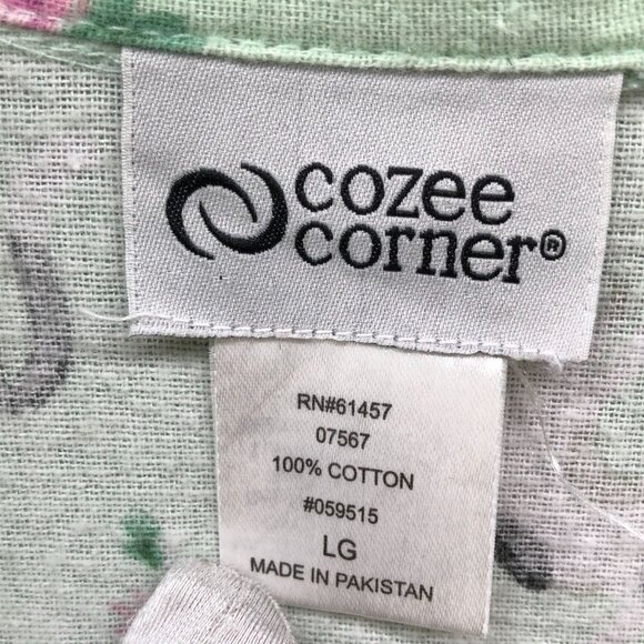 Cozee Corner Flannel Nightgown Womens L Cat Print Green Cat Lady Floral - Picture 5 of 8